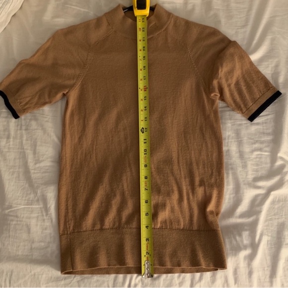 EUC Wood Wood Brown Mockneck Sweater with Black Contrast Sleeve Piping in Small - Picture 9 of 9